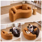 Full Compression Sponge Loveseat S-Curved Dual-Depth Sofa Orange or Brown  Chenille Modular for Small Spaces & Meditation - Image 3