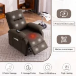 160° Manual Push Back Recliner, 8-point Massage & Heating, Chenille Fabric with Remote & Side Pockets, for Living Room, Brown - Image 3