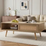 Goldoma solid wood coffee table and TV cabinet set with sliding doors in living room storage set