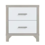 Goldoma high gloss white mirrored nightstand with two drawers in a modern bedroom setting