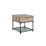 Goldoma Sandy Black and Oak Square End Table with Drawer and Shelf - 22" square side table for living room or bedroom