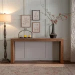 Goldoma rustic farmhouse console table in entryway with antique wood finish