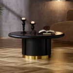 35.43 Inch Modern Coffee Table with Cylindrical Base and MDF Tabletop Rounded Sofa Side Table for Living Room - Image 3