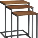 Goldoma 24 inch compact rectangular end table with brown wood top and black metal frame in living room
