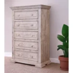 Goldoma 37 inch white solid wood five-drawer chest dresser for bedroom storage