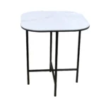 Goldoma 22-inch ceramic end table with white glossy top and black metal base, square shape, perfect for modern living room decor