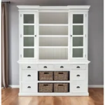 HMS 87 White Wood Bookcase with Glass Doors Drawers Baskets for Bedroom Home Office or Workshop Durable Metal Filing Cabinets