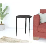 Goldoma 20 inch farmhouse round end table with storage drawer in solid mango wood and black iron
