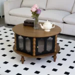 31.5-inch Round Three-Door Modern Wooden Decorative Eco-Friendly Coffee Table for Dining and Living Rooms - Image 8