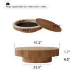 Goldoma 47-inch oval coffee table with storage in natural wood finish, modern design with hidden compartment