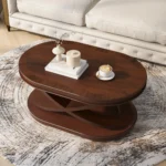 Goldoma 44 inch modern oval wood coffee table with X base and open storage in living room