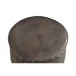 Goldoma nickel iron round end table with rivet detailing and convenient cutout for easy carrying