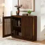 Goldoma Mid-Century Modern Solid Wood Fluted Sideboard with Outlet Holes – styled in a modern Living Room Storage setting