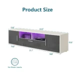 Gray TV stand with RGB lights for 65 inch TVs in a modern living room setting