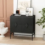 Goldoma modern storage cabinet with adjustable shelf – black 2-door MDF cabinet with fluted doors and metal legs for living room