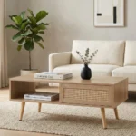 Goldoma modern solid wood coffee table with sliding doors and TV cabinet set in living room