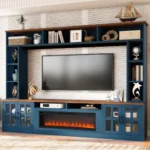 Goldoma 95.5" Mid-Century Modern TV Stand with Adjustable Shelves for TVs 65" and Up – side view