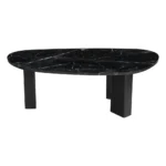 Black marble coffee table 54 inch free form Goldoma with genuine marble top and black wood frame