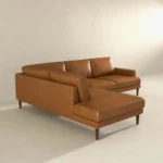 Goldoma modern left-facing sectional sofa bed in tan PU leather with sleeper function