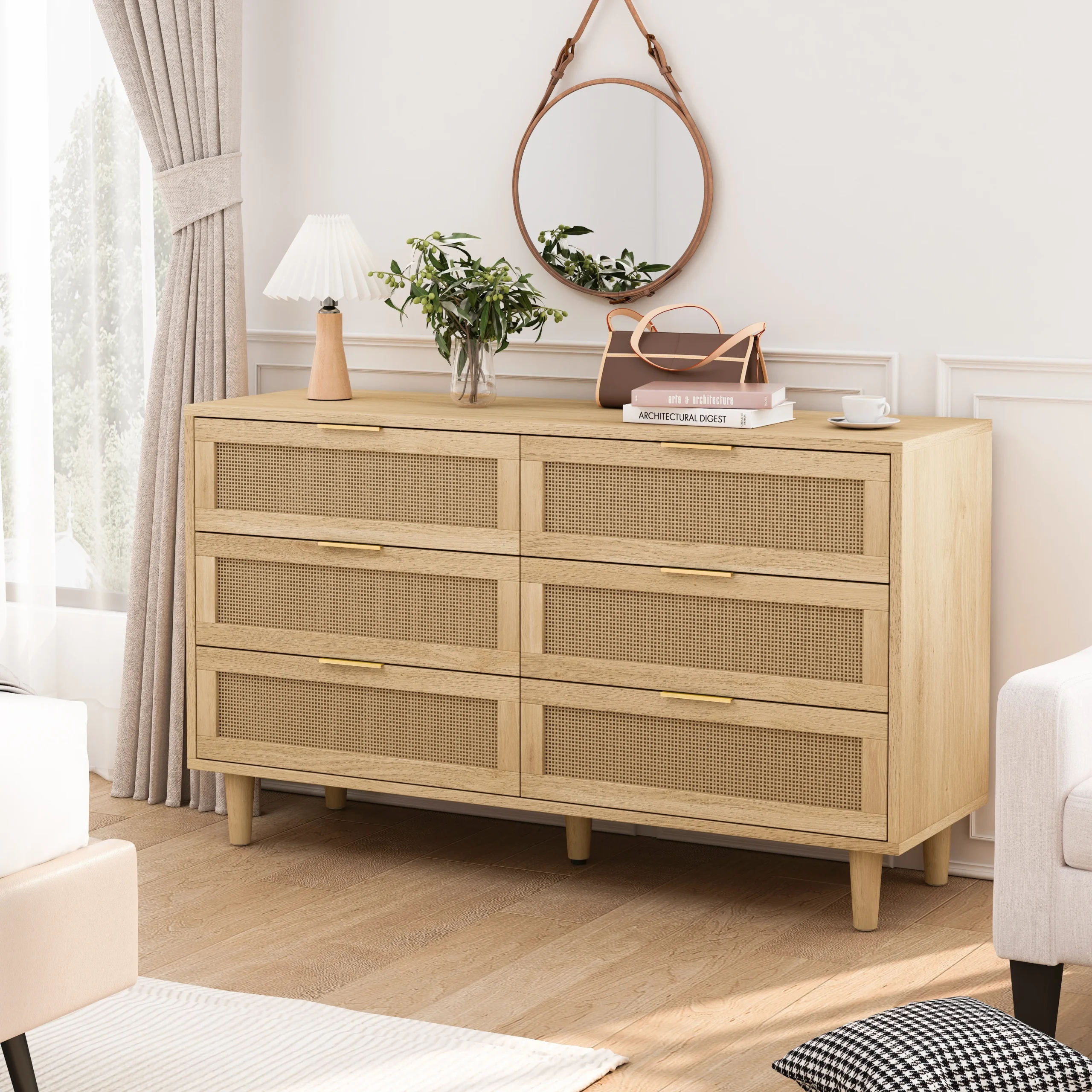 Goldoma 6-Drawer Modern Wood Storage Cabinet Gray Black