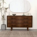 Goldoma modern solid wood makeup vanity dresser with 6 drawers and lighted mirror