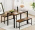 Goldoma 4-Piece Dining Table Set with 2 Benches, Space-Saving Kitchen Table for 4, Rustic Brown and Black