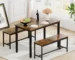 Goldoma 4-Piece Dining Table Set with 2 Benches, Space-Saving Kitchen Table for 4, Rustic Brown and Black