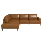 Goldoma modern left-facing sectional sofa bed in tan PU leather with sleeper function