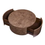 Goldoma burl wood rotating coffee table with two drawers in walnut finish - modern living room furniture