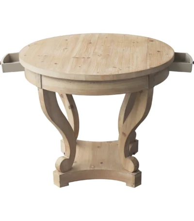Eco-friendly modern solid wood small dining table with curved legs and natural finish