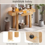 Goldoma solid oak console table with hidden drawer and built-in power outlet in a modern entryway