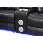 Goldoma power reclining corner sofa set with LED lights in black faux leather