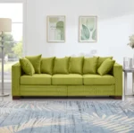 Goldoma convertible velvet loveseat sofa in apricot with tufted back and silver nailheads