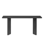 Goldoma modern console table with pine veneer and geometric legs in gray and black finish