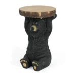Hand painted black bear side table with faux wood top, perfect as an end table for living room or outdoor use