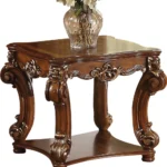 Goldoma 26 inch cherry square end table with shelf in living room