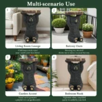 Hand painted black bear side table with faux wood top, perfect as an end table for living room or outdoor use