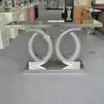 Goldoma crushed diamond mirrored console table modern silver entryway table with crystal inlays