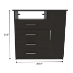 Goldoma 36 inch four drawer combo dresser with mirror in black finish for bedroom organization
