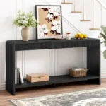 Goldoma Modern Solid Wood 3-Drawer Console Table with Vertical Slats in entryway