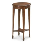 Goldoma 26-inch rustic oval end table with cherry top, dark brown base, and lower shelf for storage
