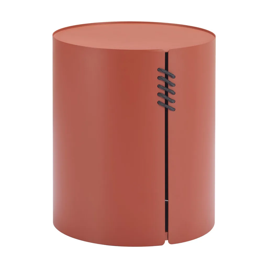 H91386748567e404fa5c1959e0ae8775cX.webp Goldoma brown aluminum round drum end table - compact modern side table for living room