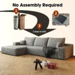Modular corduroy L-shape sofa bed in a modern living room, showing corner placement and foldable sleeper feature.