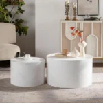 Goldoma nesting coffee table set with hidden storage in white stone finish for small living rooms