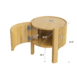 Goldoma fluted side table with storage - solid wood round side table with adjustable height and soft-close door in living room