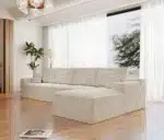 Modular Convertible L-Shape Sectional Sofa, Corduroy Upholstered Couch with Tufted Back, No Assembly Required – in a cozy