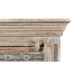 White distressed solid wood nightstand with two drawers and open shelf