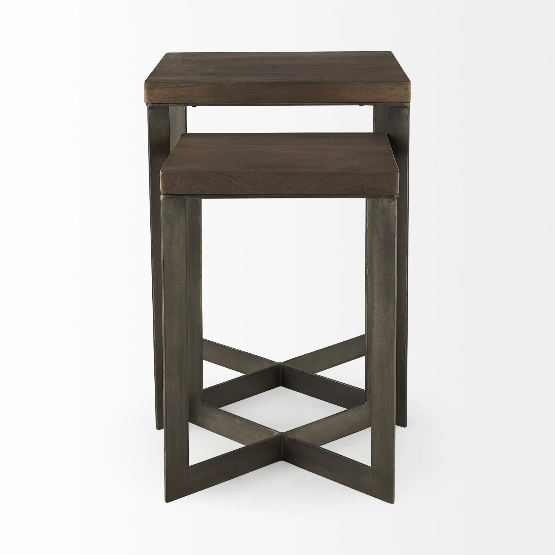 H92332f94ea10480b9da90ef6c9b9944bp.webp Goldoma brown solid wood square end table in living room with lamp and decor