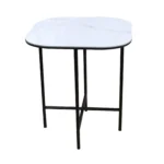 Goldoma 22-inch ceramic end table with white glossy top and black metal base, square shape, perfect for modern living room decor