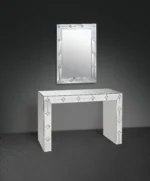 Goldoma modern mirrored console table with faux rhinestone accents in a living room entryway